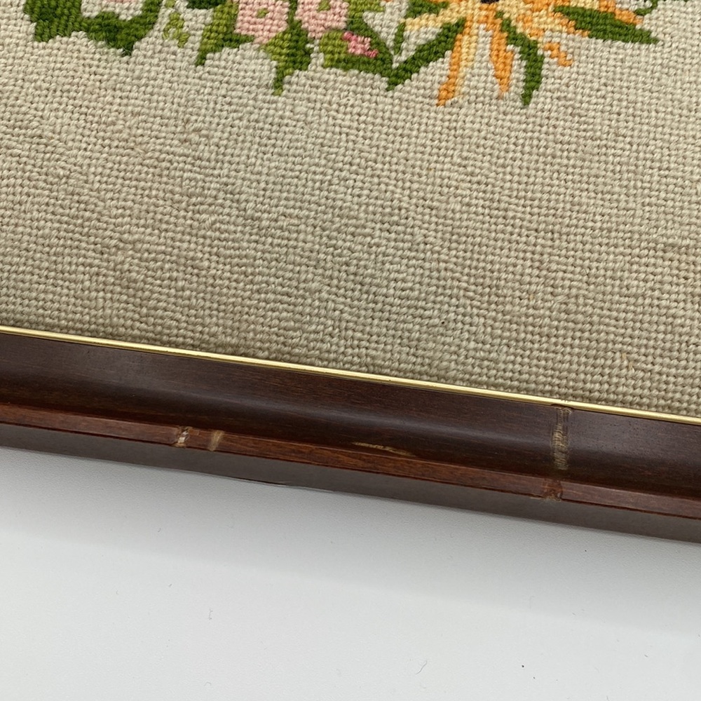 Vintage Handmade Needlepoint Floral Cottagecore Framed Wall Art - Picture 3 of 6